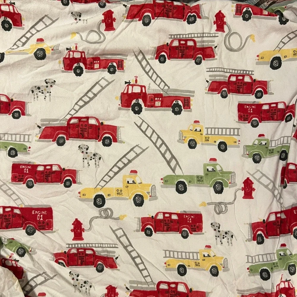 Pottery Barn Kids Sheet - Fitted - Firetrucks & Dalmatians - Twin - Flannel